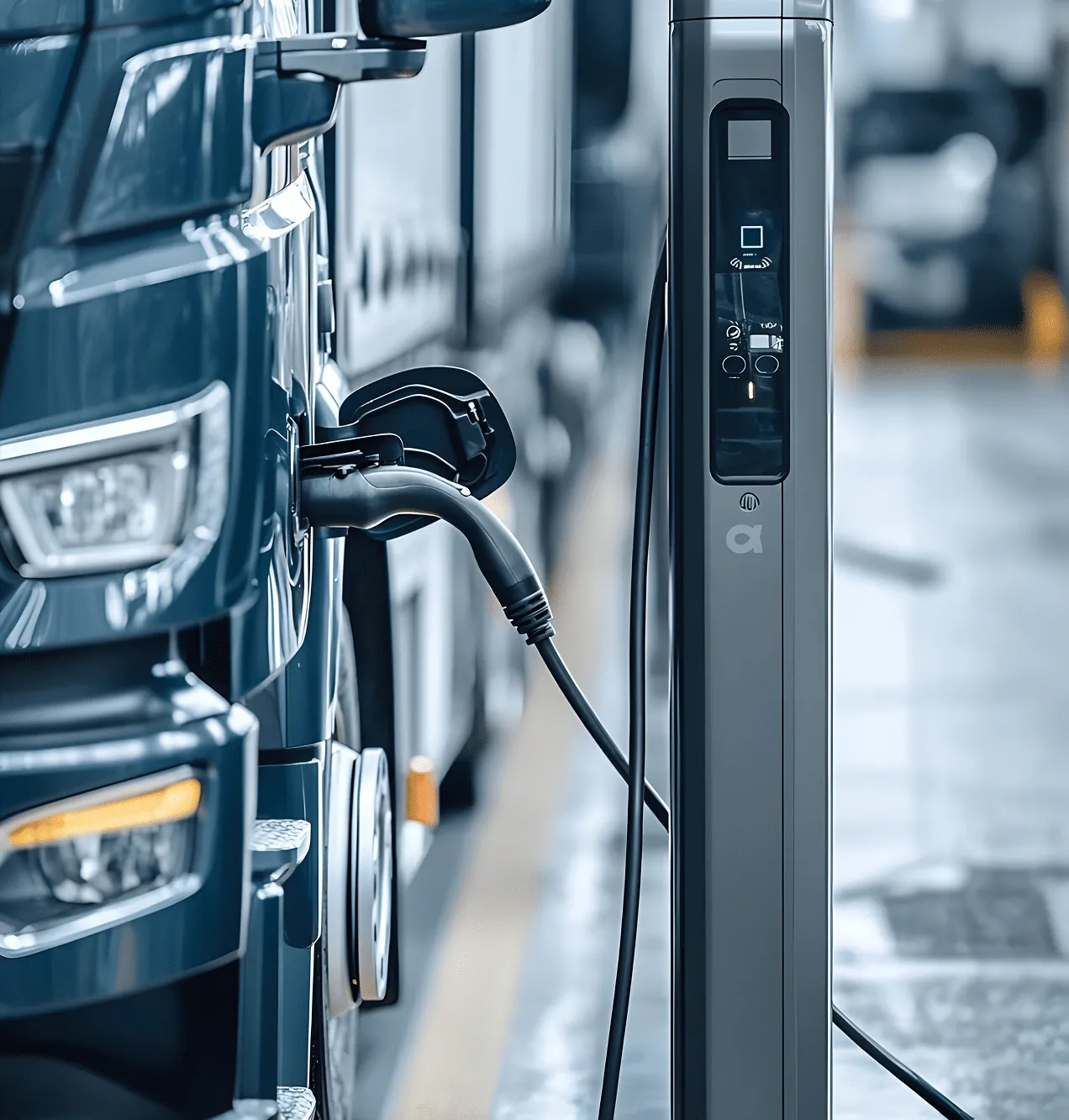 Camion électrique en train de recharger à une borne