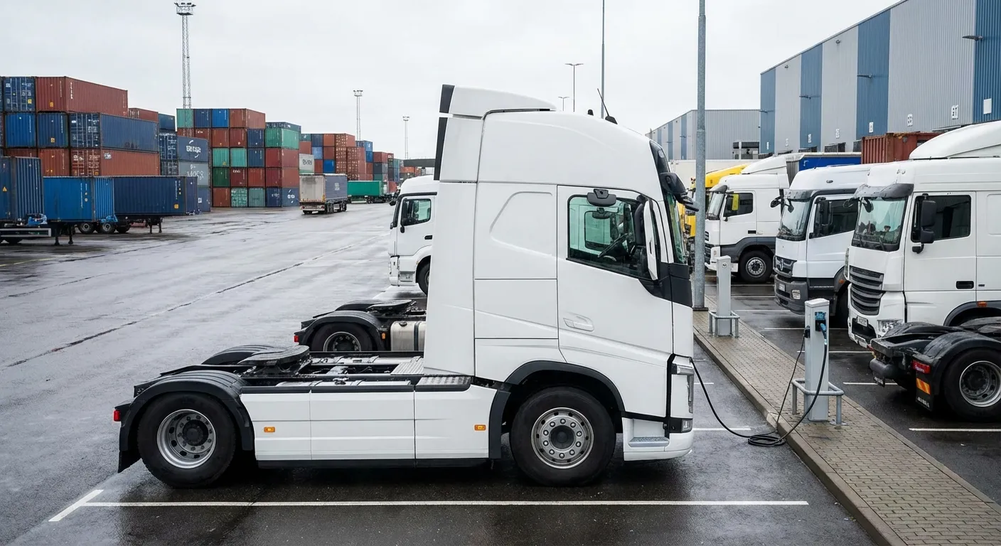 Electrification de flotte poids lourds sur site logistique avec camion électrique en recharge
