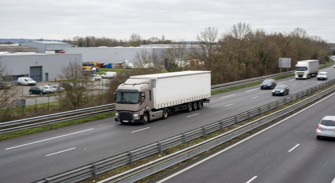 Camion poids lourd sur autoroute illustrant l’evolution du transport routier de marchandises en France