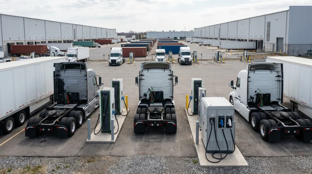 Borne de recharge pour flotte de poids lourds sur un site du réseau Alphya