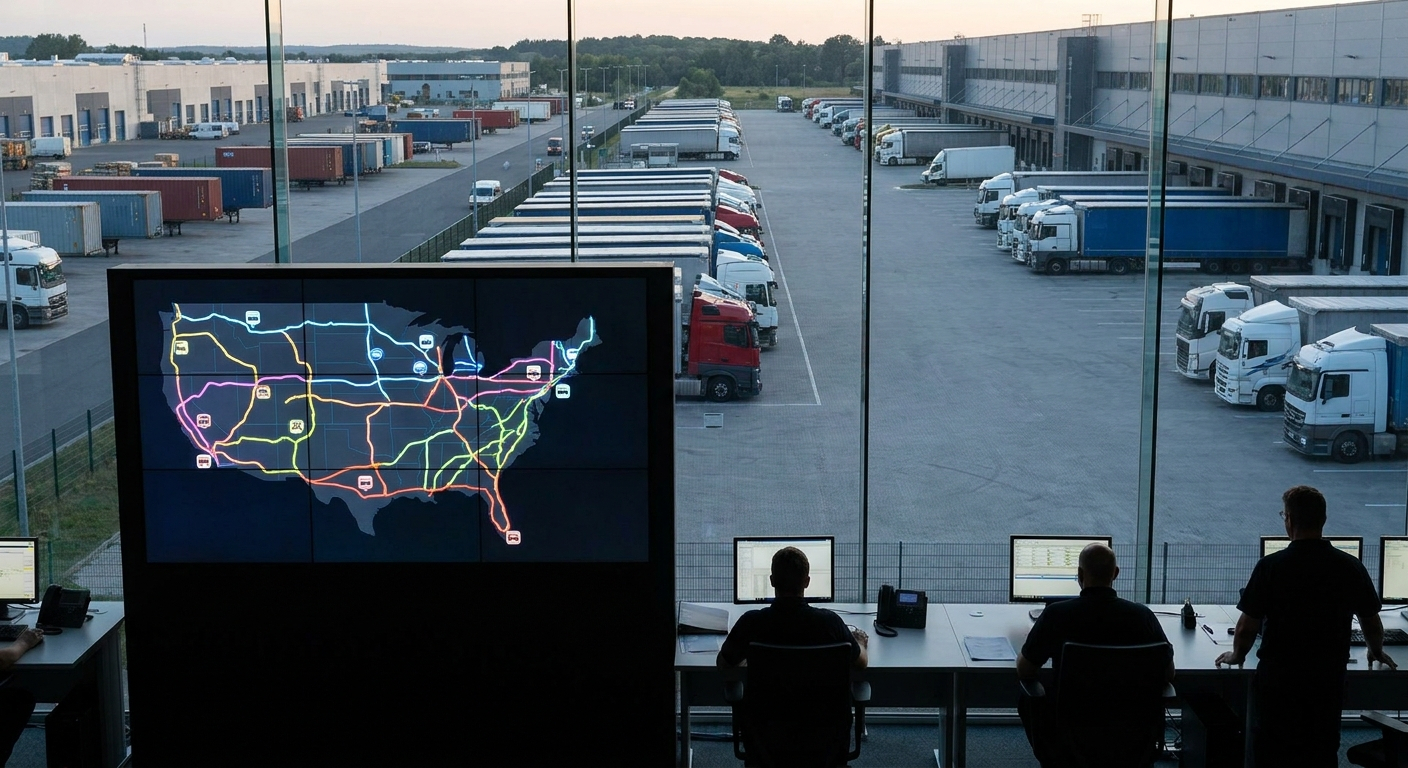 camion de transport routier illustrant l'optimisation de tournées sur un itinéraire multi-arrêts