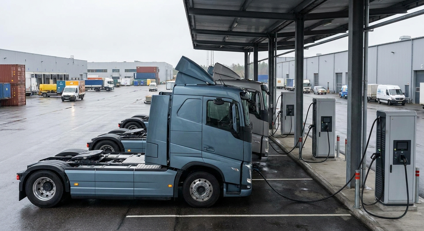 poids lourd électrique en charge sur une borne de recharge rapide